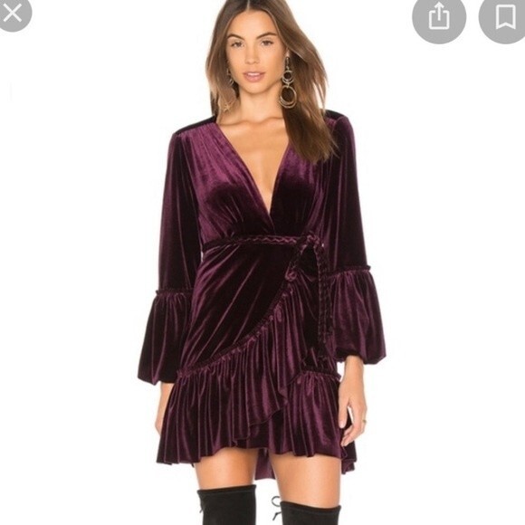 NWOT MISA Los Angeles Corinne holiday velvet wrap mini dress size XS dark cherry - Picture 4 of 10